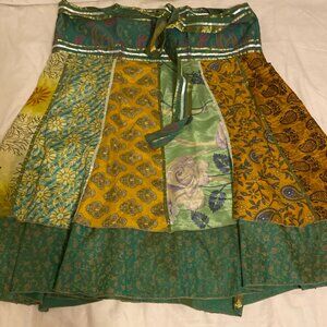 "Path of the Spirit" Reversible 100%Silk Sari Wrap Skirt~Adjusts 24"/28"/32"~EXC